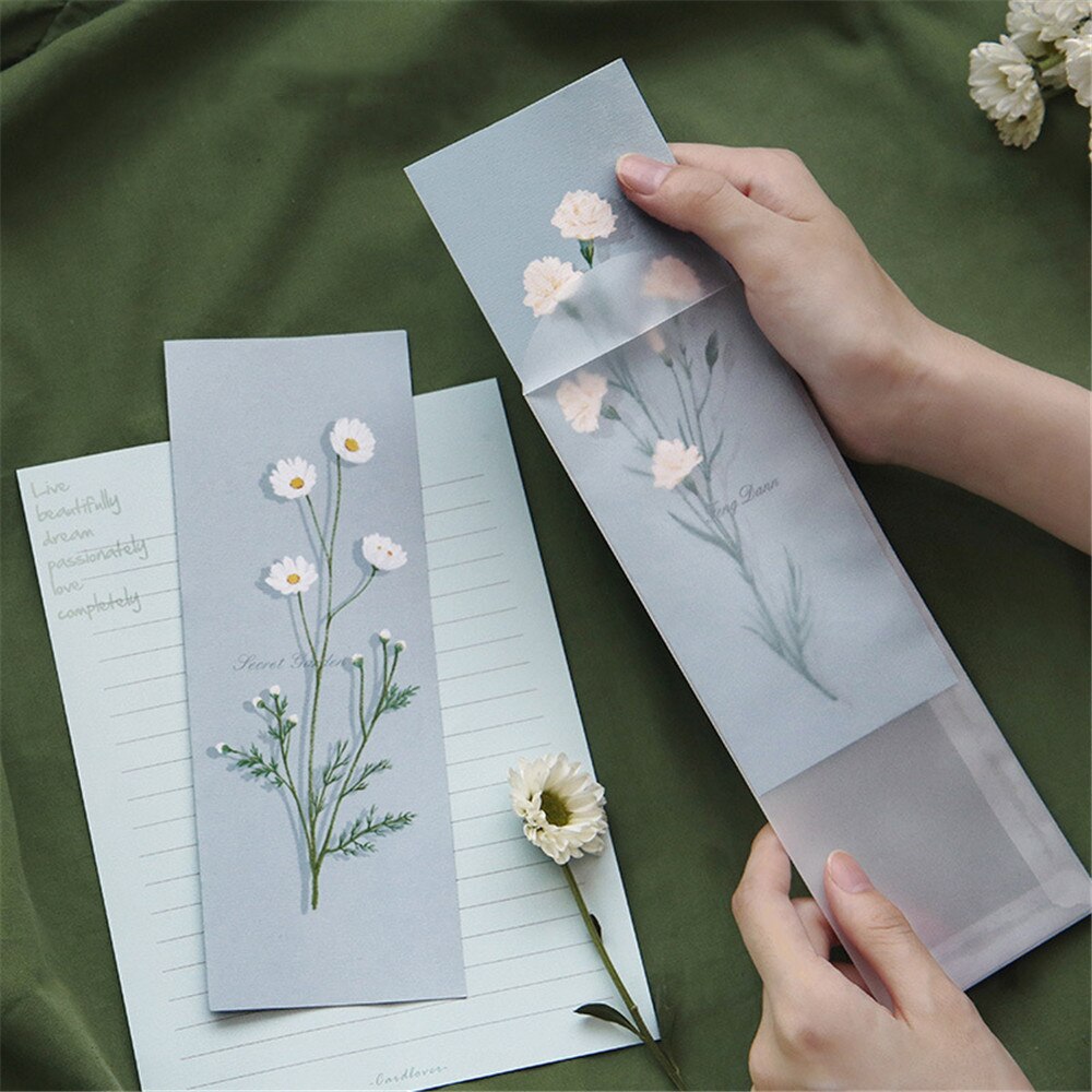 6pcs/pack Fresh Flower Sweet Translucent Envelopes Wedding Invitation Card Paper Handmade Greeting Card Letter Writing Set