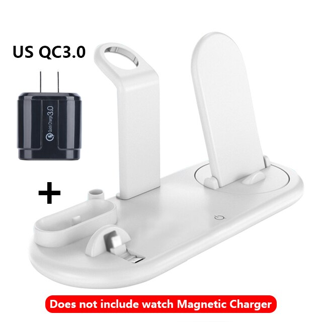 Chargeur sans fil 10w pour iPhone 11Pro XR XS MAX charge complète sans fil rapide 7 en 1 chargeur pour Apple Watch 5 4 3 pour Airpods: white and US