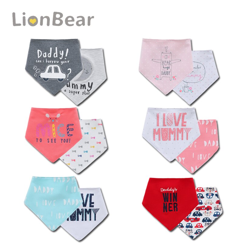 Lionbear Slabbers Katoenen Slabbetjes Cartoon Print Pasgeboren Speeksel Handdoek Baby Jongens Meisjes Voeden 2 Stuks/partij Baby Spullen Slabbetjes Pack