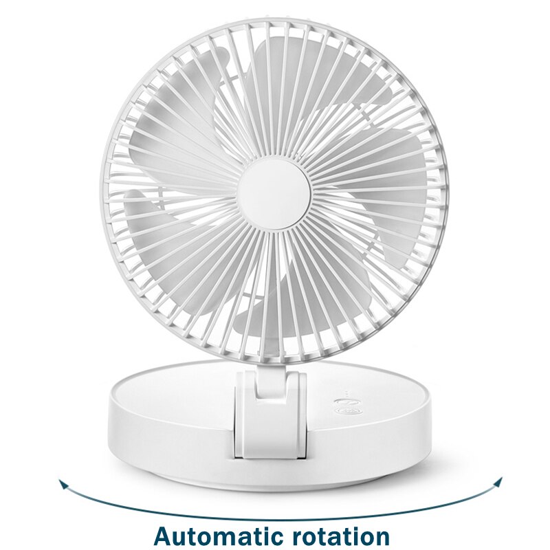 USB Folding Rechargeable Desk Fan Wall-mounted Cooling Air Conditioner 3 Speed Auto Rotate Strong Wind with Night Light for Home