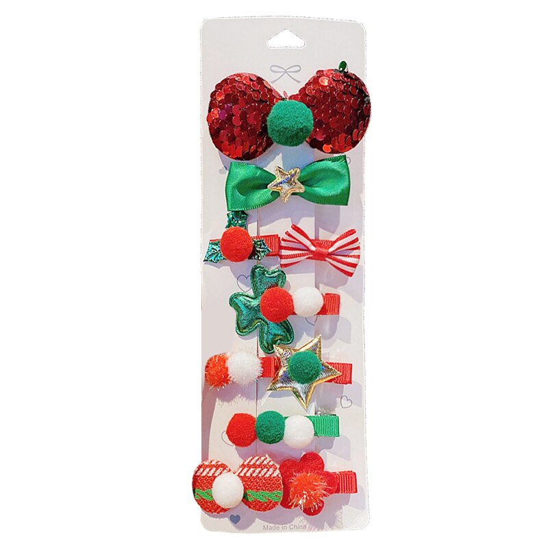 10/pces/conjunto dos desenhos animados presentes de natal conjunto menina grampos de cabelo barrettes ornamento de cabelo bandana crianças grampos de cabelo de natal: 08