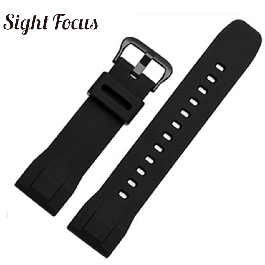 24mm Black Rubber Watch Strap for Casio PRG-600/600Y Wachband PRW-6600 Watch band 24mm Casio Belt Uhrenarmband Waterproof: black black