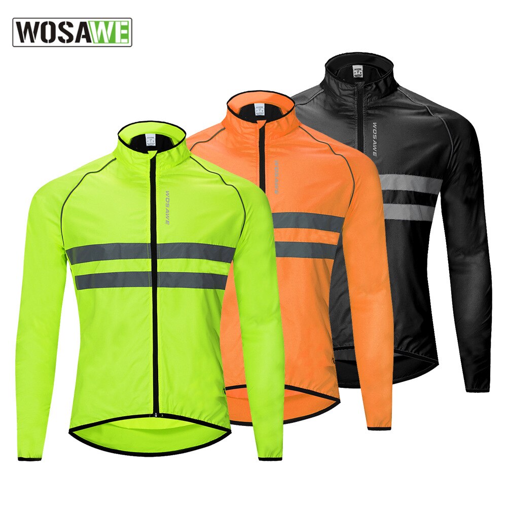 WOSAWE Ultralight Reflective Men&#39;s Cycling Jacket Long Waterproof Windproof Road Mountain Bike MTB Jackets Bicycle Windbreaker