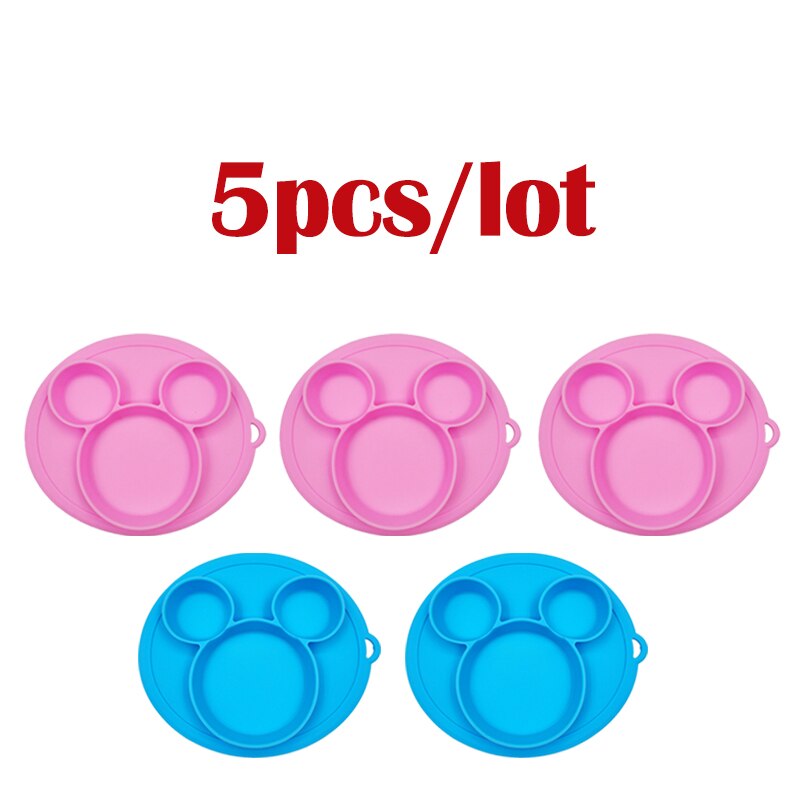 5 stuks/partij baby siliconen bordjes kinderkom borden babyvoeding siliconen kom baby silicagel borden kinder serviesgoed: 3 roze 2 blauw