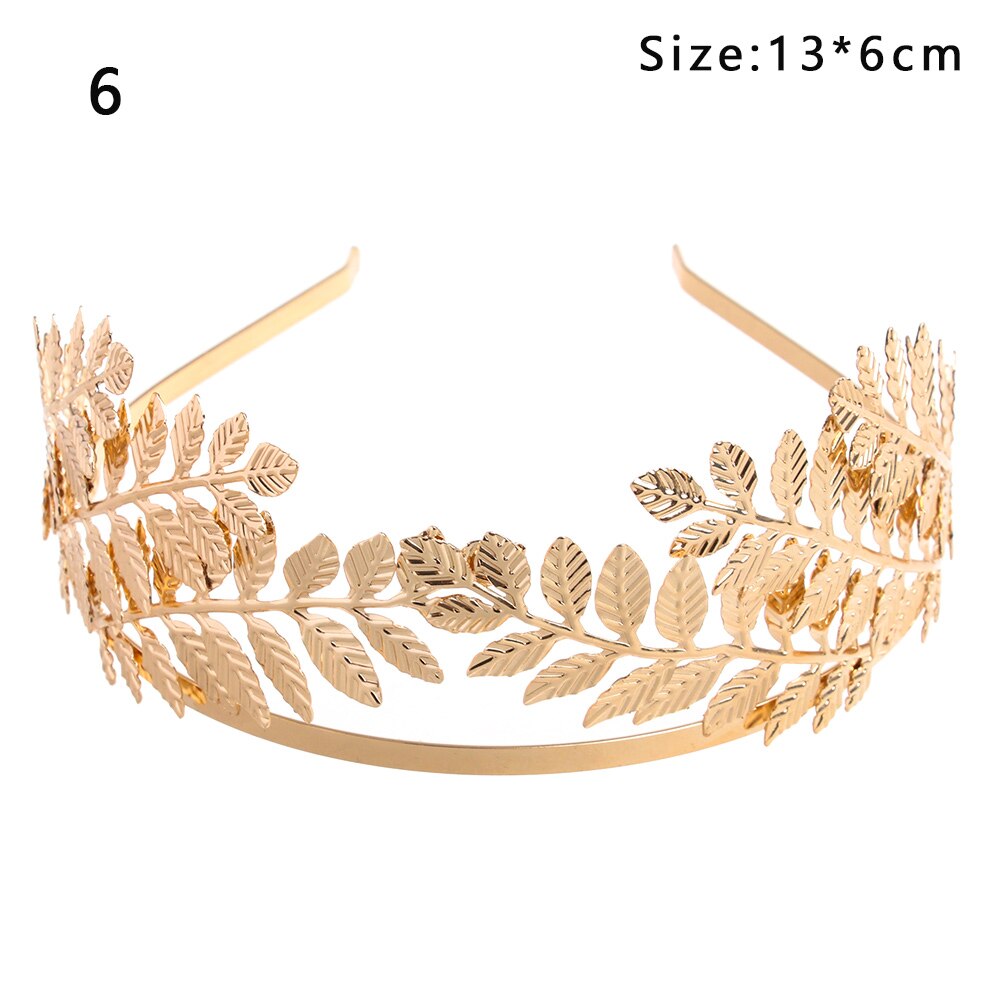 Gyllene retro blad hårband metall hår båge bröllop hår krona tiara hår kammar brud pannband dekor hår styling verktyg: 6