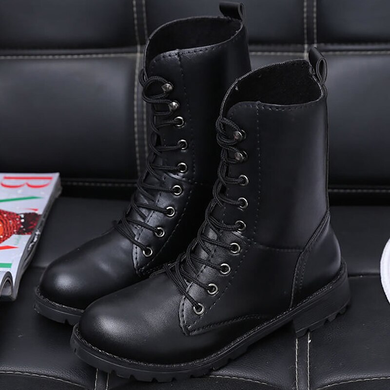 Botki damskie czarne duże rozmiary 4.5-10 buty motocyklowe podwyższają skórzane gumowe buty damskie wiosenne buty gotyckie