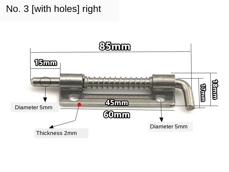 Spring Bolts Latch Hardware Stainless Steel 304 Cabinet Industrial Flat Welding Distribution: 3-Hole-R