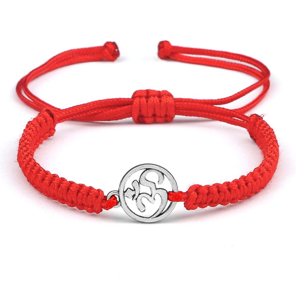 Charm OM símbolo hecho a mano cuerda trenzada ajustable rojo negro pulseras mujeres hombres joyería de de la suerte para Amiga oración: Verde Dragonly
