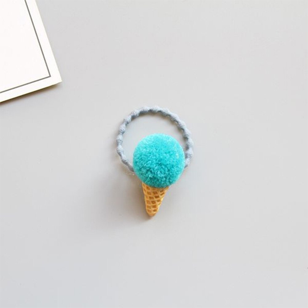 1PC Verstelbare Elastische Ijs Paardenstaart Houder voor Meisjes Kids Faux Fur Pom Hair Ties Snoep Kleuren Rubber bands: green