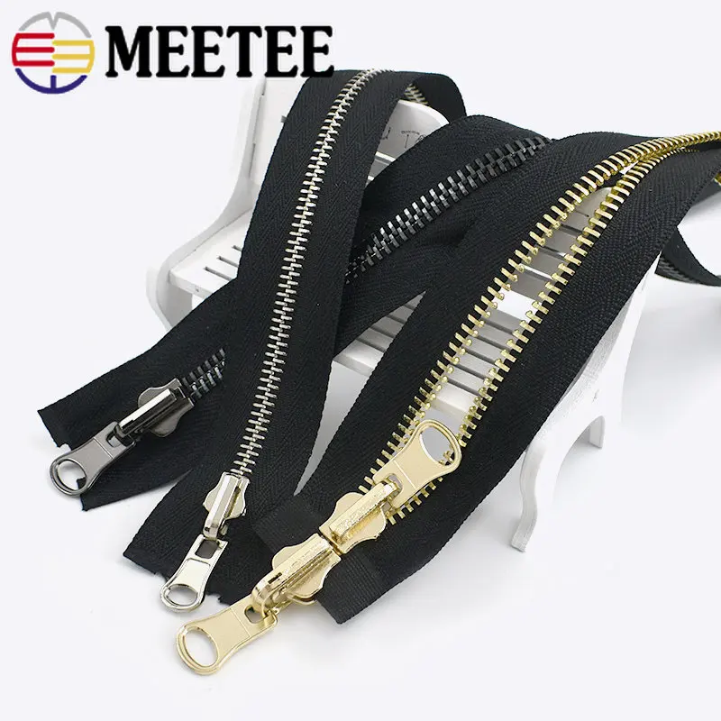 1 pieza 60-120 cm 5 # 8 # Cremalleras de Metal de doble deslizamiento, cremallera Reversible giratoria para coser abrigo, chaqueta, Kit de reparación de cremalleras, accesorios DIY