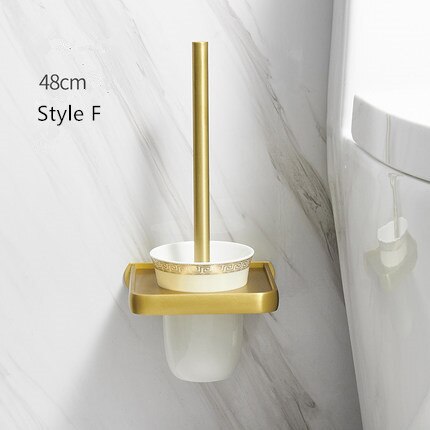 Toiletbørsteholder sæt aluminium børstet guld toiletbørsteholder rengøringsværktøj til badeværelset vægmonteret sømstanset: Stil f
