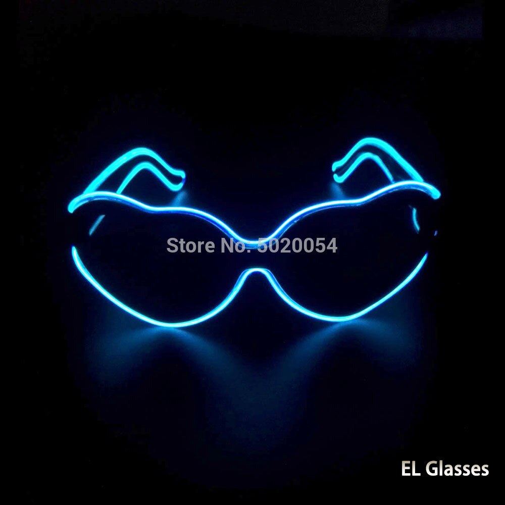 Gzyuchao  el 10 farver steady on el hjerte form briller blinkende belysning neon briller halloween nat glød solbriller: Blå