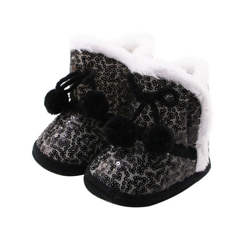 lentejuelas bebé niñas botas de nieve antideslizantes suela suave invierno cálido piel forrada zapatos botines con cordones Pom