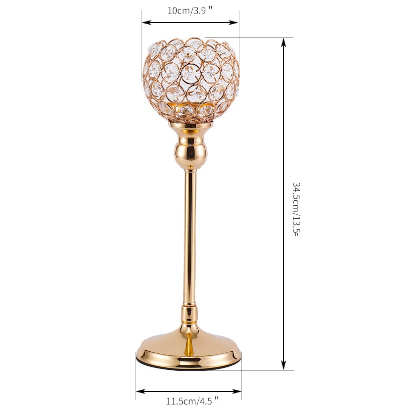 Candelabros de 3 brazos con arco de cristal, portavelas de puente, tazón, adorno romántico para decoración del hogar y boda: 34.5cm