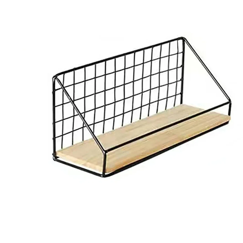 Floating Shelves Wall Mounted Rustic Wood Storage Display Shelf with Metal Wire Basket Hanging Shelf for Kitchen Office Bedroom: Blue