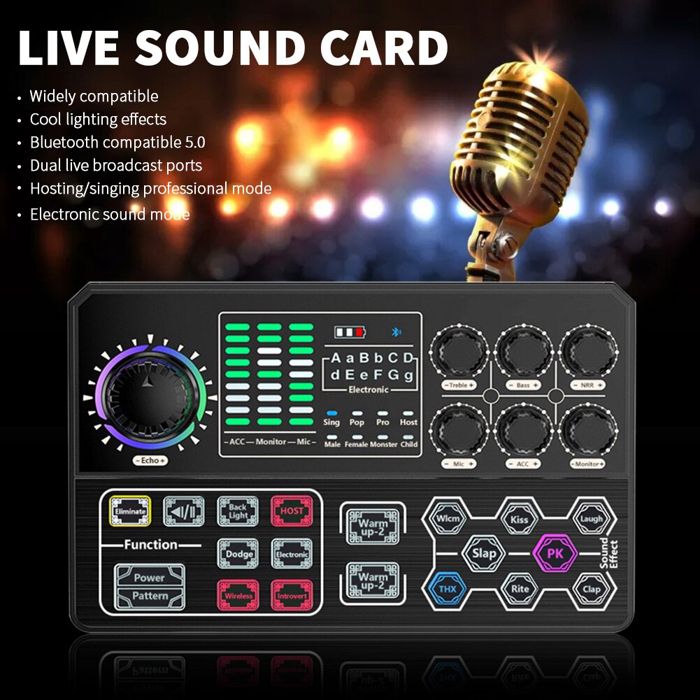 Music Recording Bluetooth5.0 Compatible Phone External With Effects Universal Live Sound Card Voice Changer Multifunctional