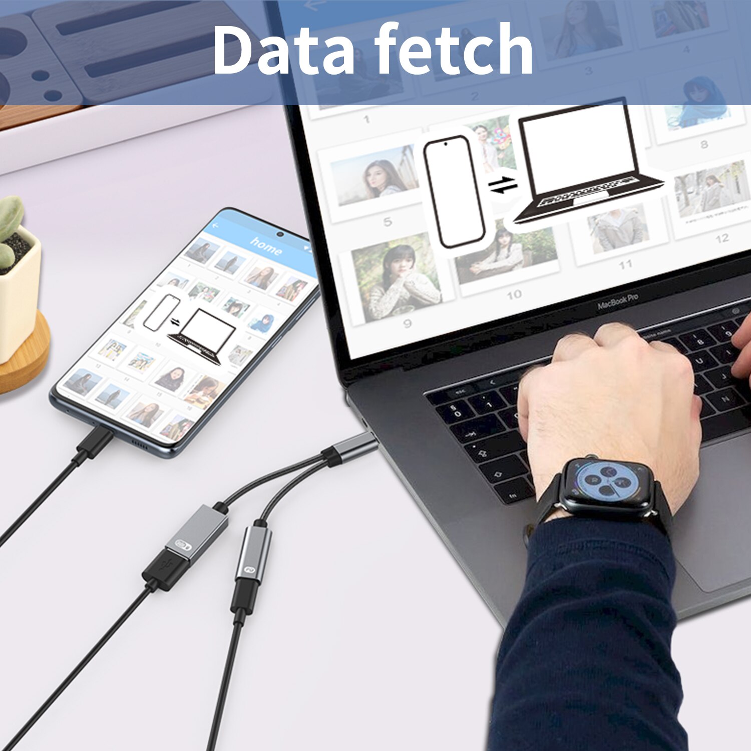 Cable adaptador de teléfono USB C OTG 2 en 1 Tipo C macho a USB C hembra, puerto de carga con adaptador USB divisor hembra para Samsung y Google
