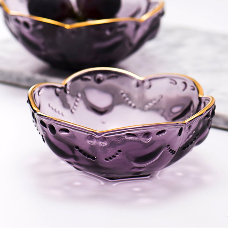Small Glass Bowl European Transparent Gold Inlay Glass Bowl Color Peach Heart Glass Bowl For Ice Cream Fruit Dessert 3.45Inch