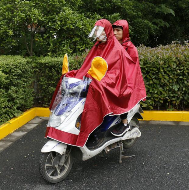 Øg den dobbelte motorcykelponcho med stor randen og fortykket el-køretøj udendørs regnfrakke: Rød
