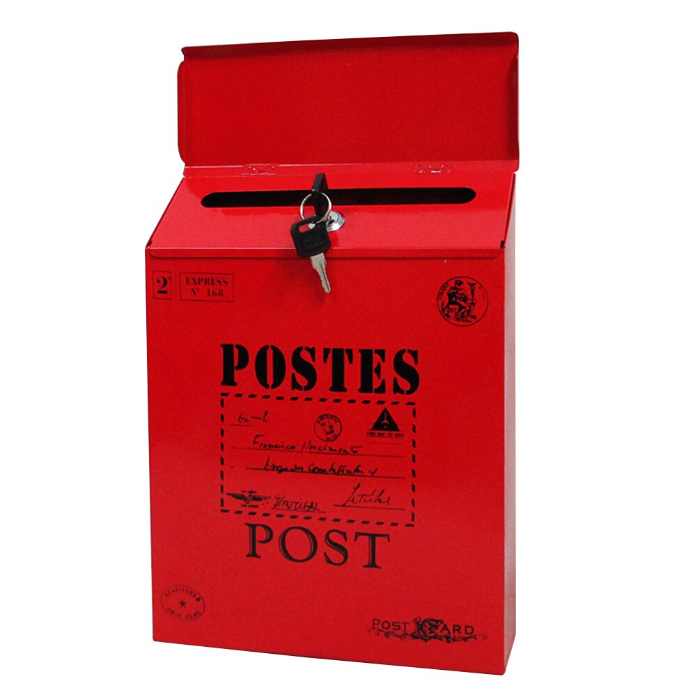 Holdbare ornamenter vægbeslag med lås boligindretning postkasse gård farverig maling brevkasse avis vintage postjern: Rød