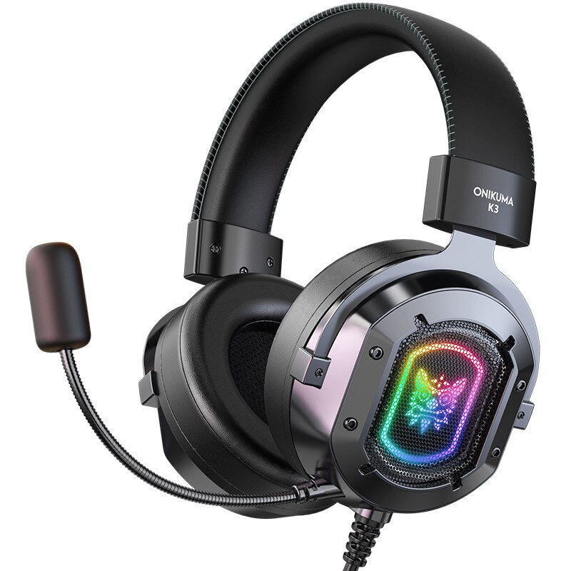 ONIKUMA-K3 gamingowy zestaw słuchawkowy 3.5mm słuchawki przewodowe z głowicą i RGB lampa kolorowa 360 ° Pick up Vioce Micphone na PC Laptop: Default Title