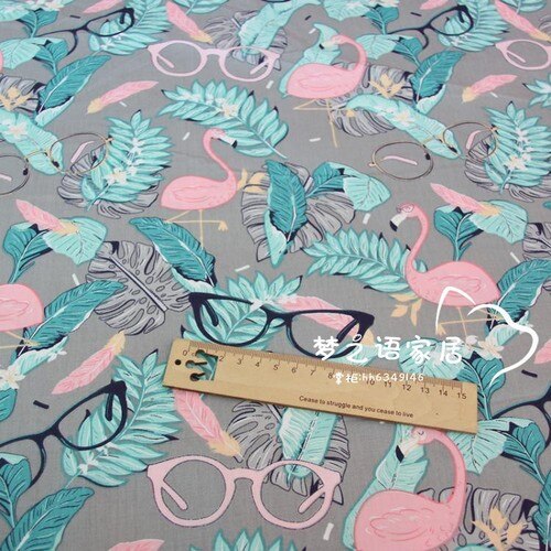 Tela de sarga de algodón con flamencos estampados, ropa de cama de manualidades, costura de retazos y telas de para confección de ropa: Blanco / 100x160cm