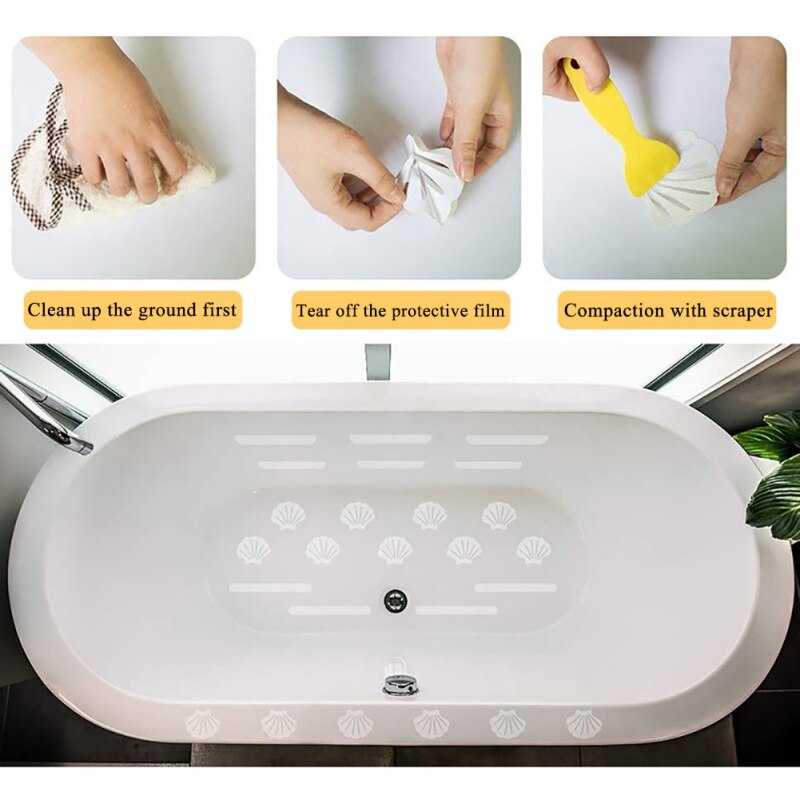 12 pçs antiderrapante banheiro banheira antiderrapante adesivos antiderrapantes com 2pc raspadores chuveiro tira escudo em forma para pisos piscinas escadas escadas