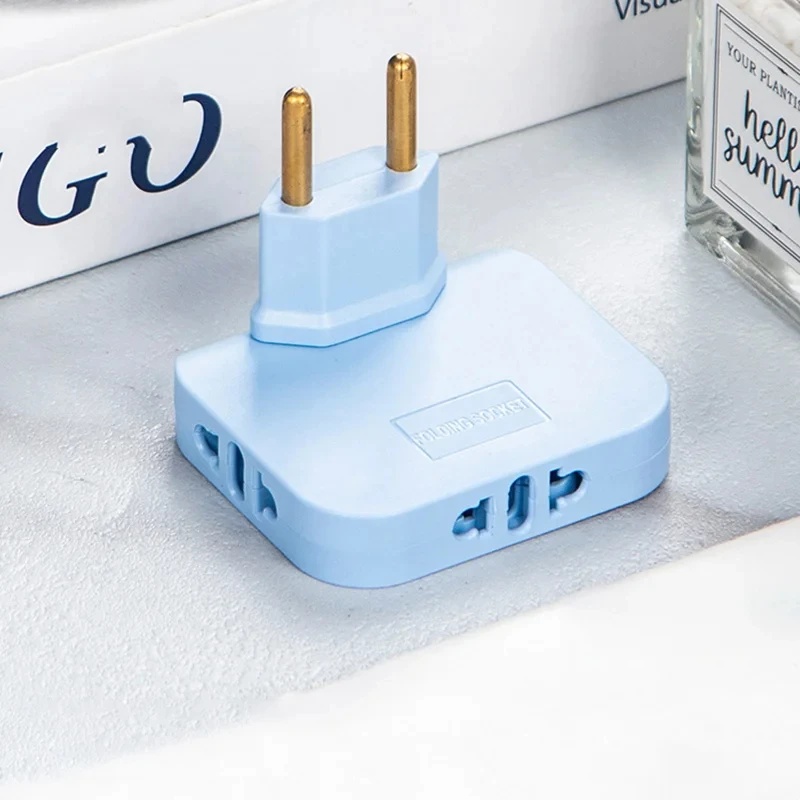 EU Plug 180 Degree Rotatable Socket Converter 3 in 1 EU Extension Plug Multi-Plug Mini Slim Wireless Outlet Adapter Sockets: SKY BLUE
