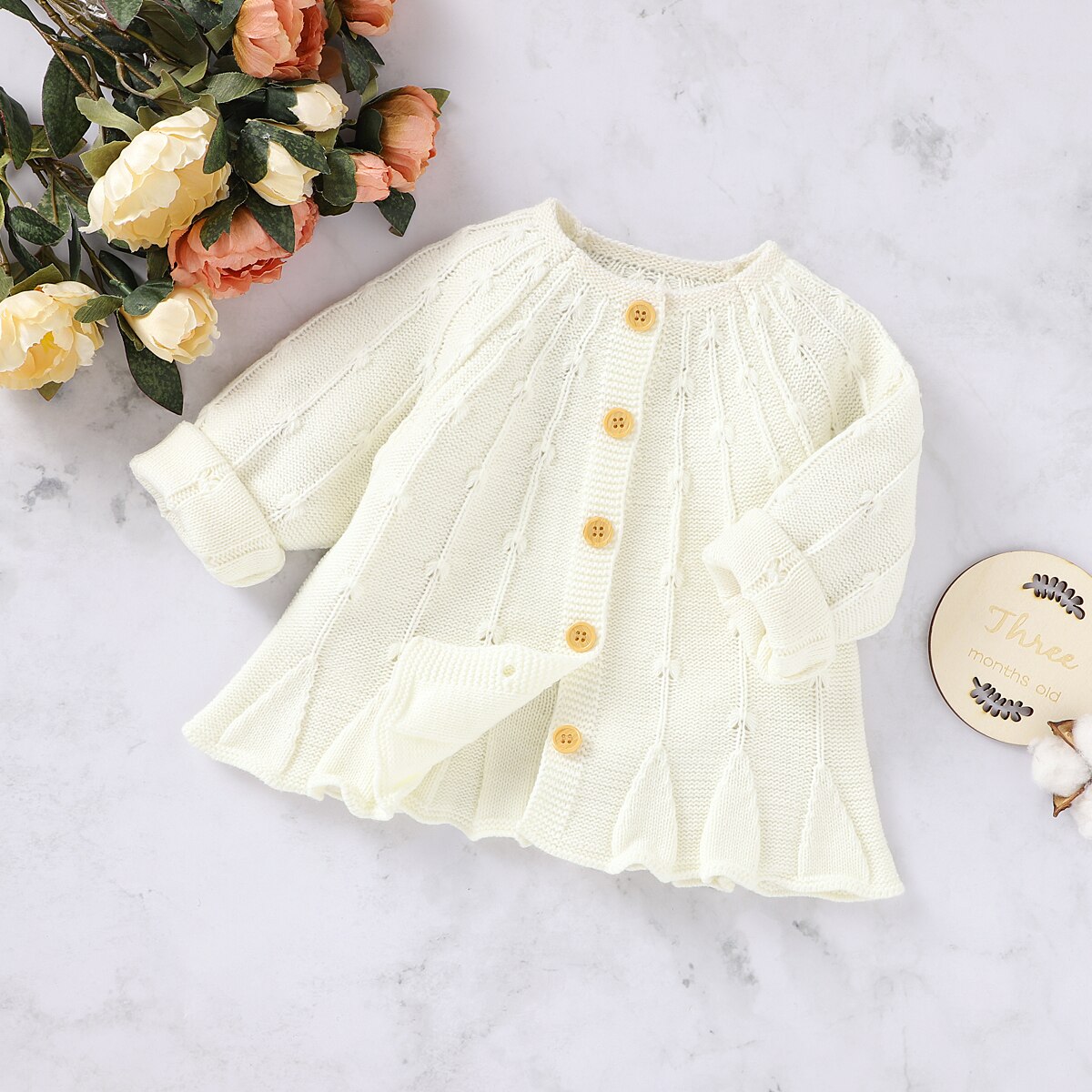 Bébé fille tricot Cardigan Simple couleur uni Simple boutonnage a-ligne ample Version printemps vêtements 3-24 mois