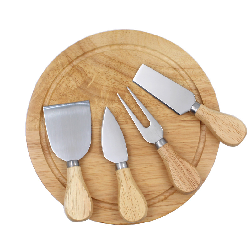 Rubber Wood Cheese Cutting Board Knives Cutter Set Chef Kitchen Tool