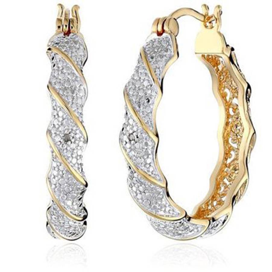 Koperen Twisted Grote Oorringen Verharde Zirkoon Strass Cirkel Ronde Oorbellen Vrouwen Loop Oorbellen Partij sieraden 2.7cm: A  Gold