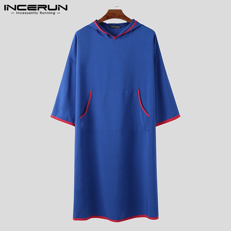 Heren badjassen met capuchon, homewear, patchwork, zakken, 3/4 mouwen, nachtkleding, losse, snel drogende heren strandponcho's incerun s -5xl