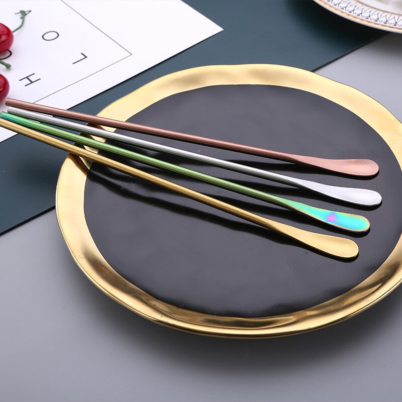 Newly Korean Style Long Handle Mixing Spoon 304 Stainless Steel Wine Coffee Stirring Spoon Stirring Rod TE889