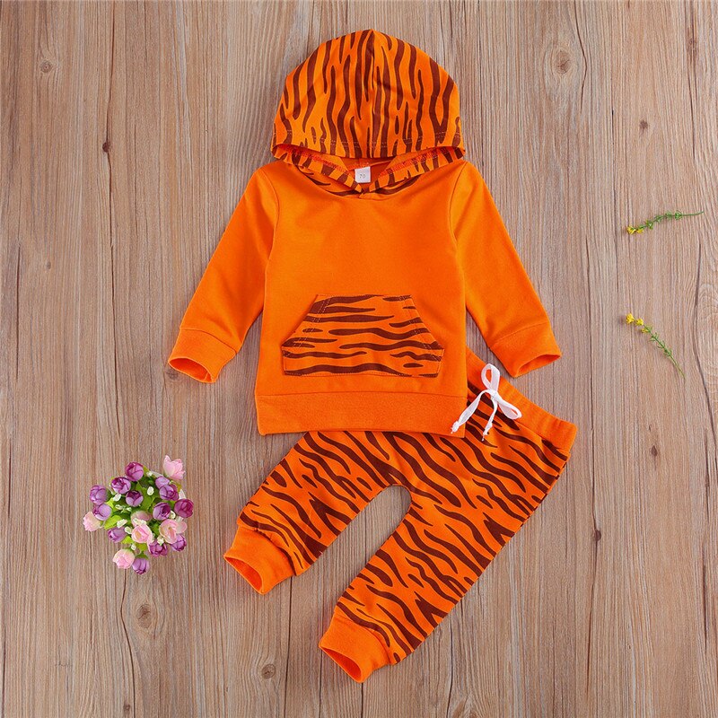 Baby Peuter Meisjes Jongens Baby Tijger Patroon Hoodies Pak 2 Stuks Set Top + Trekkoord Broek Pyjama Voor Herfst winter