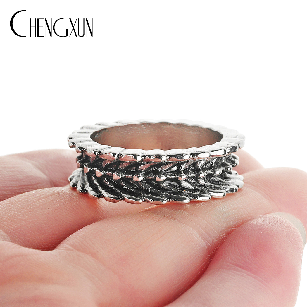 Chengxun Dragon Stijl Handgemaakte Antieke Zilveren Mannen Band Ring Punk Hip Hop Stapelbaar Biker Ring Mannelijke Vintage Mythologie Ring: 029