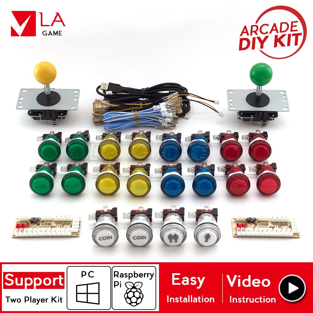 2 Speler Arcade Diy Nul Vertraging Encoder Om Pc Rasberry Pi Arcade Diy Kit Arcade Knoppen Led 8 Manier Joystick voor Mame Jamma Project