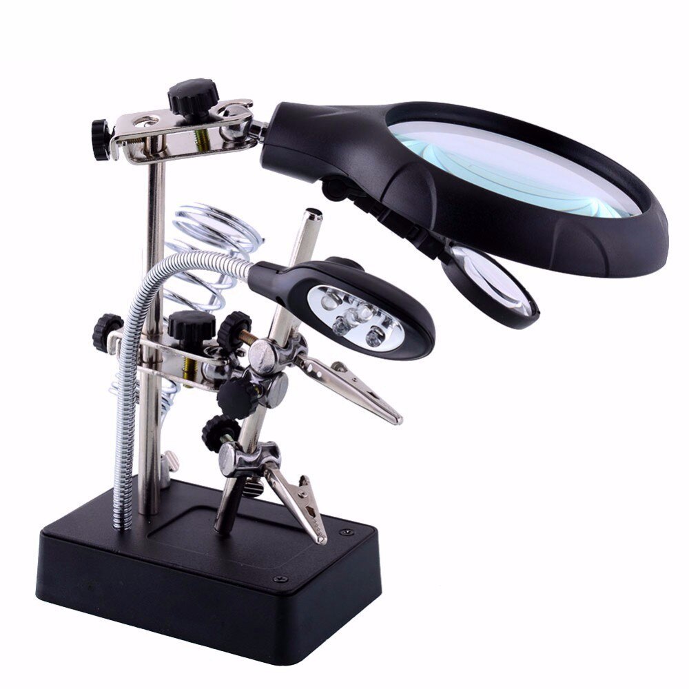Welding Magnifying Glass Clamp 5 LED Auxiliary Clip Magnifier Hand Soldering Solder Iron Stand Holder Station: MG16129-C