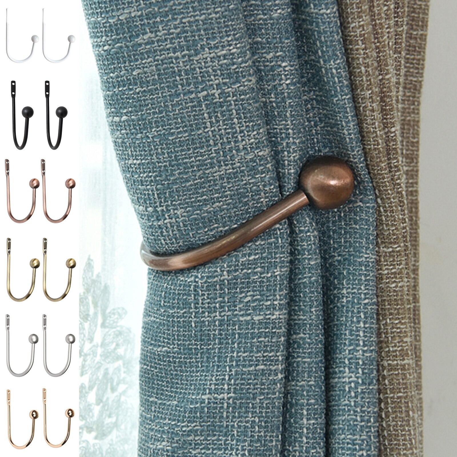 2Pcs U-shaped Round Curtain Hooks Window Wall Decoration Hanger Home Suppliers Metal Tie Tassel Arm Hook Hook Buckle Holdbacks
