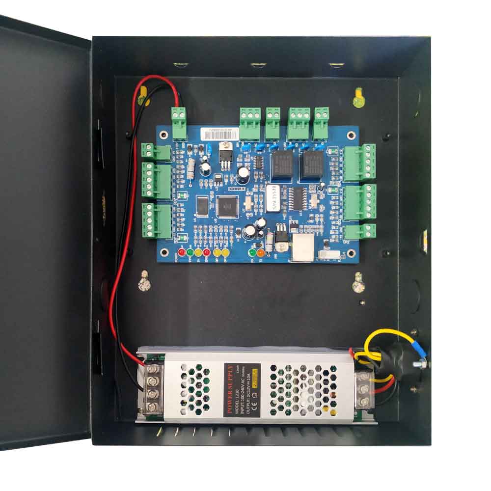 TCP/ip two Door Access Controller 100-240V switch power supply box RFID Wg26 reader and Various access locks exit button