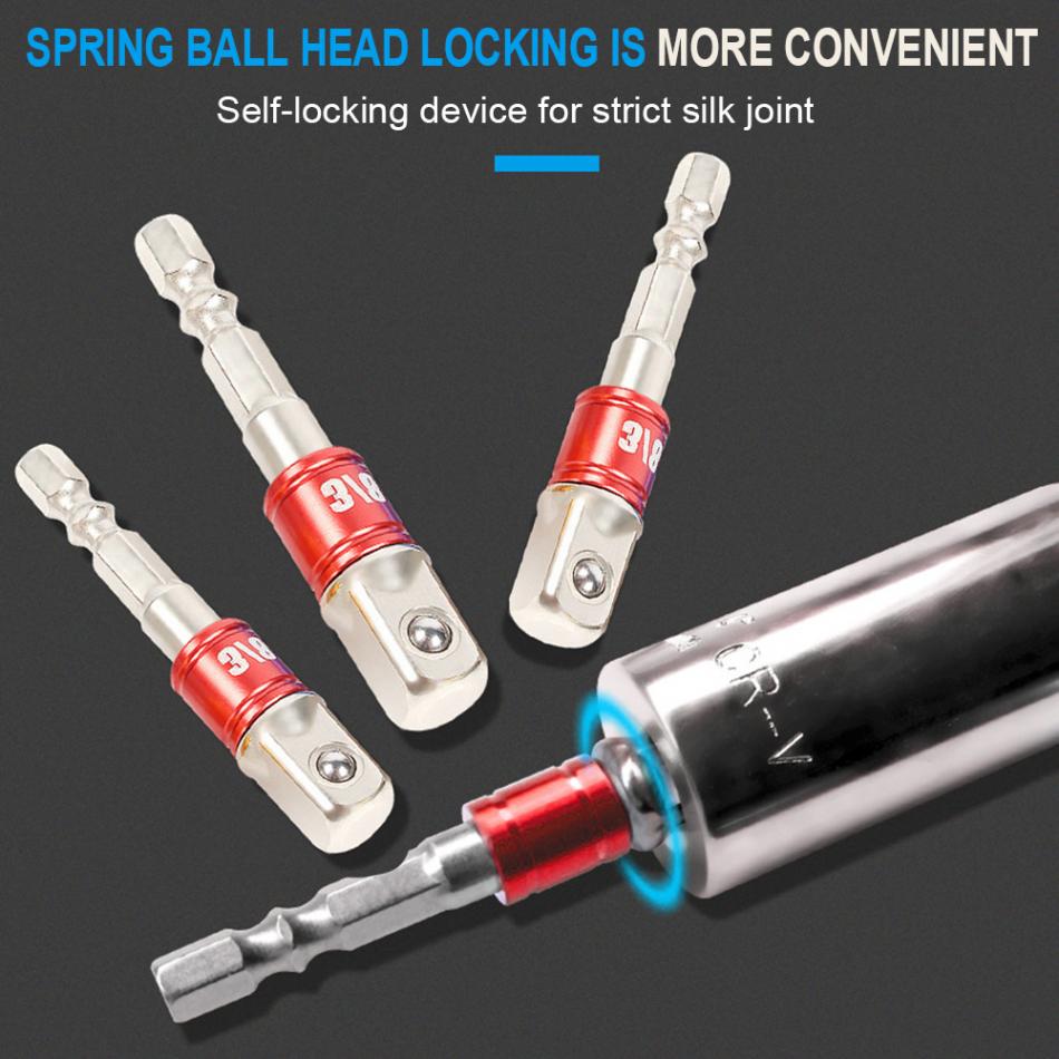 Socket Extension Conversion Adapter Hex Shank with 3/8" 1/2" 1/4" Square Head for Extension Drill Bits Power Tool