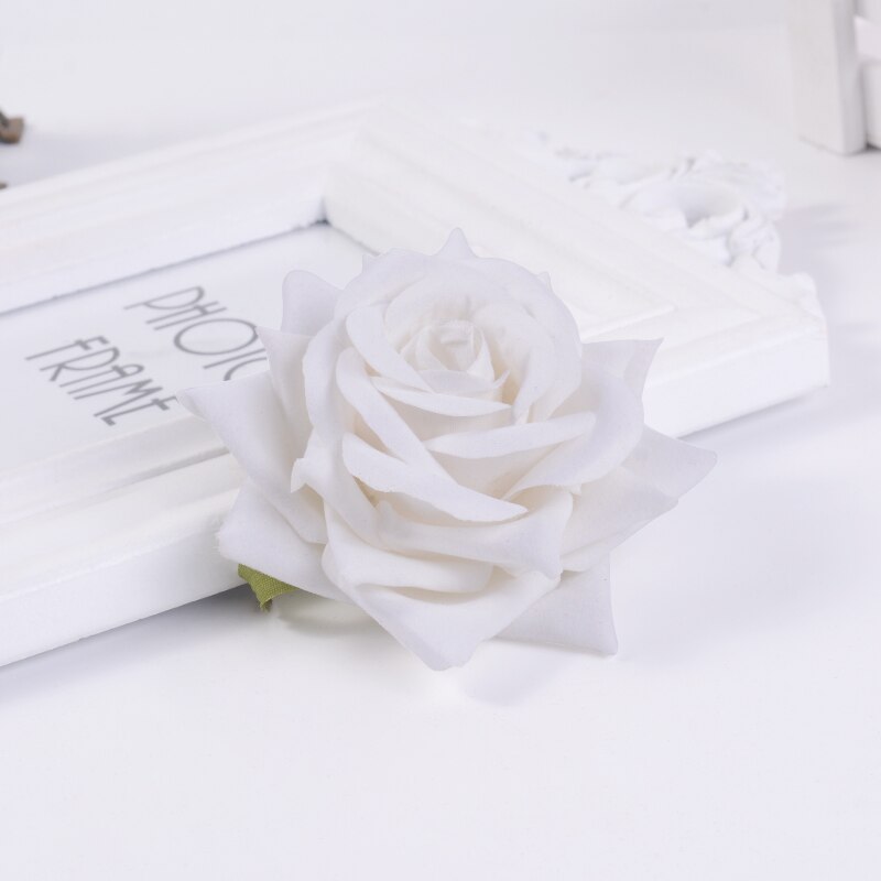 5pcs 8CM rose red artificial flowers head plastic Handmade wedding for home Day home party wreath decoration DIY silk craft: White