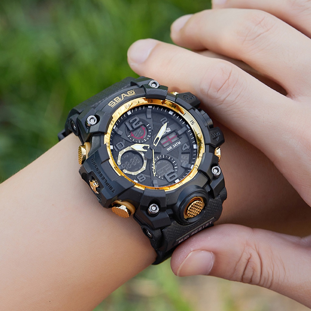 Sbao-relojes deportivos para hombre, pulsera electrónica Digital Led de cuarzo Tpu