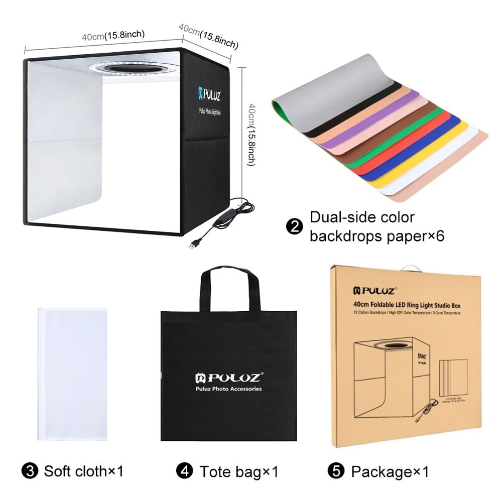 PULUZ 80 60 40 30 25 cm Folding Portable Ring LED Light Photo Lighting Studio Shooting Tent Box Kit with 6 12 Colors Backdrops