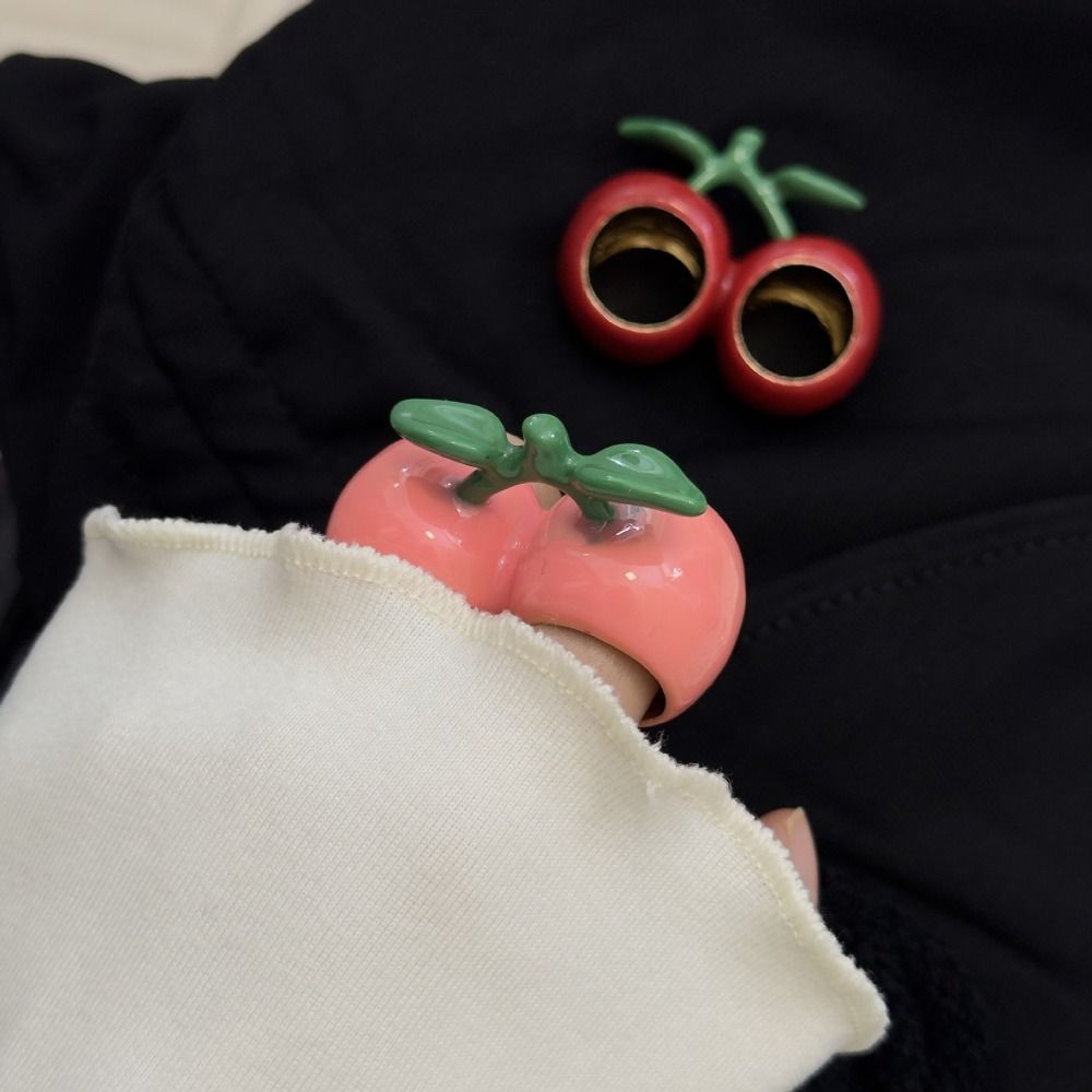 Unique Strawberry Drip Oil Ring Lemon Dripping Oil Painting Ring Korean Style Cherry Fruit Enamel Ring