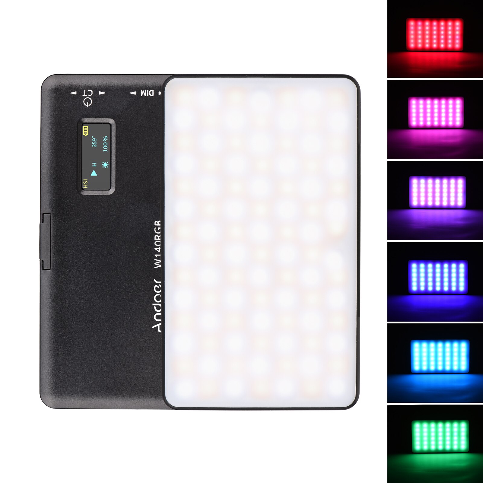 Andoer W140 RGB LED Video Light Rechargeable Photography Fill Light CRI95+ 2500K-9000K 20 Lighting Effects for Video Shooting