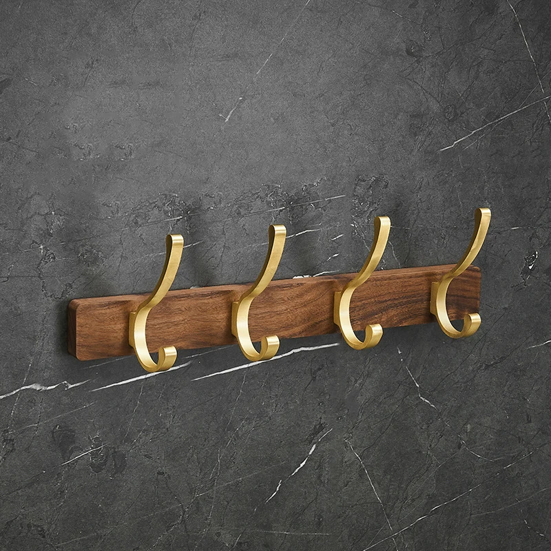 Badkamer Zwart Walnoot Kapstok Achter Deur Handdoekhaak Geborsteld Goud Wandmontage Douche Rij Haak Houten badkameraccessoires: Bordeaux