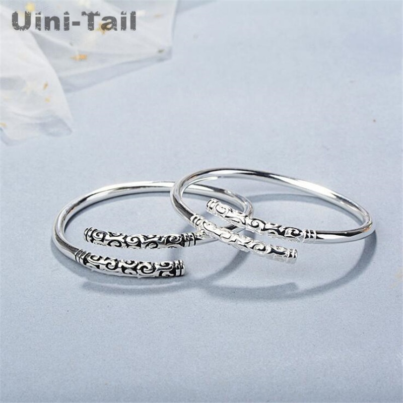 Uini-Tail 925 sterling silver wishful gold hoop stick couple bracelet men and women opening adjustable retro silver