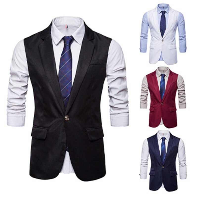 Mens Vest Waistcoat Men's Suit Dress Vest Autumn Slim Fit Longline Single Breasted Tuxedo Vests Gilet Costume Homme XXL