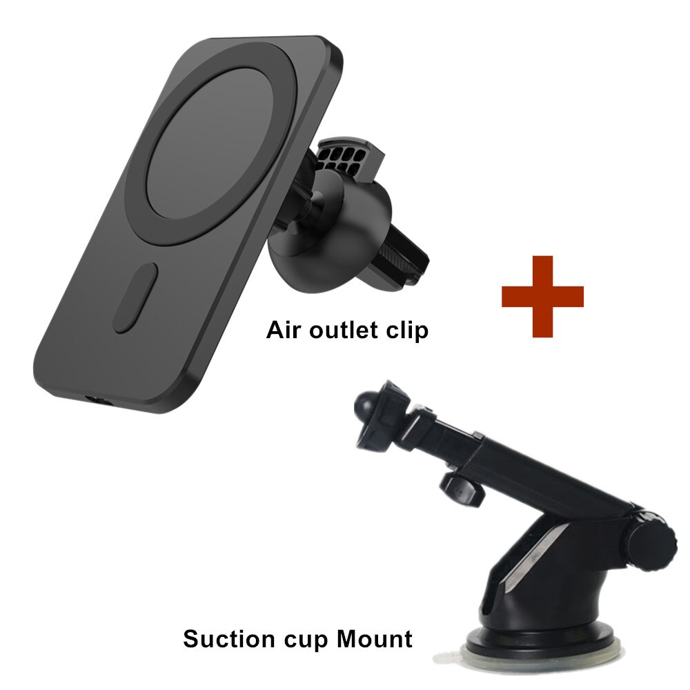 15W Auto Qi Draadloze Oplader Mount Voor Iphone 12 Mini 12Pro Houder Gemonteerd Qi Standaard Magnetische Draadloze Auto Air vent Lader: Black Full set