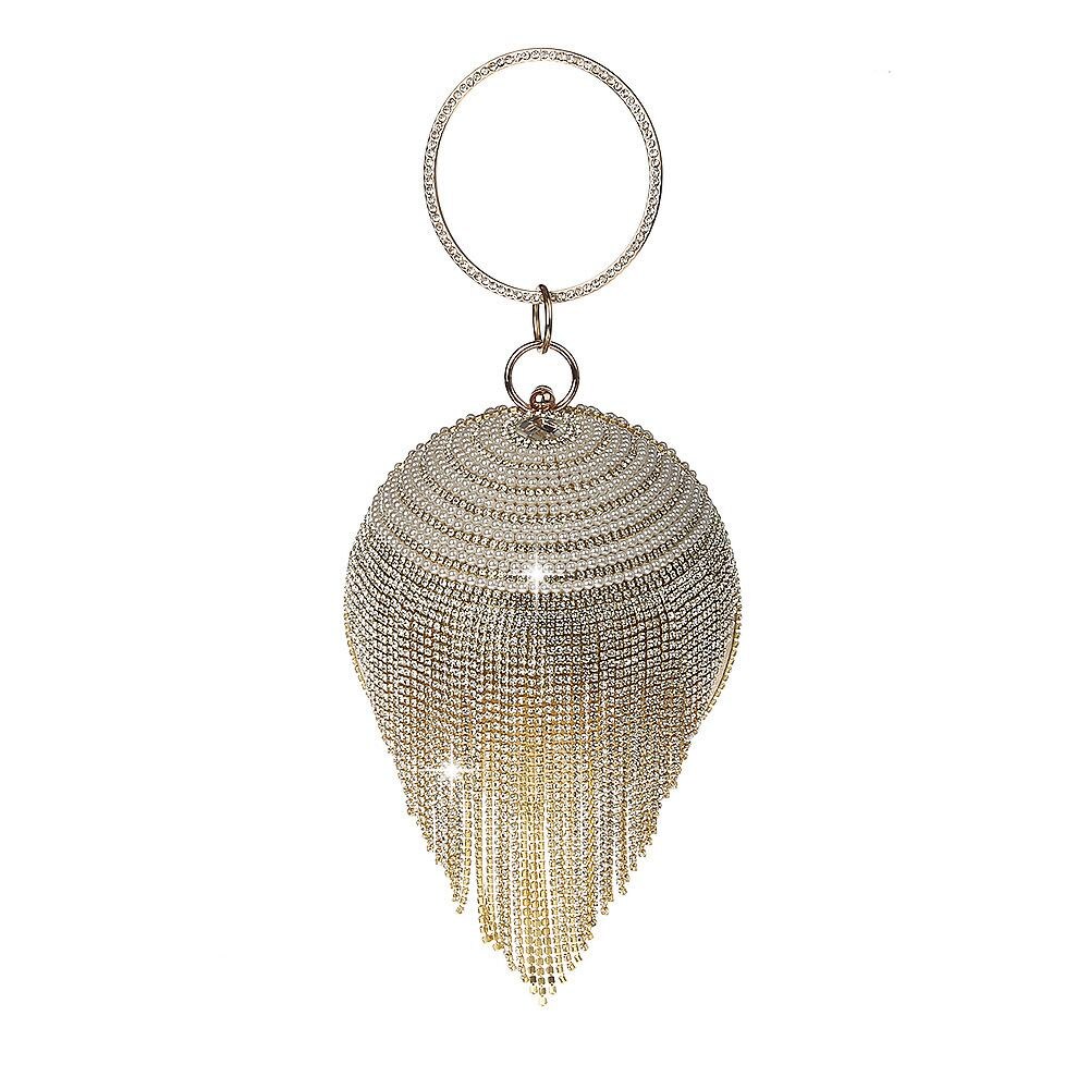 Luksus diamant krystall perler lang dusk ball form kveldsveske damer kvinner glitter bryllup fest dag clutches vesker: Gull